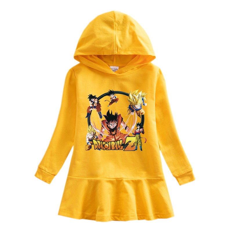 Dragon Ball Girls' Hooded Sweater Dress Cartoon Baby Cotton Casual Artistic Skirt - Image 3