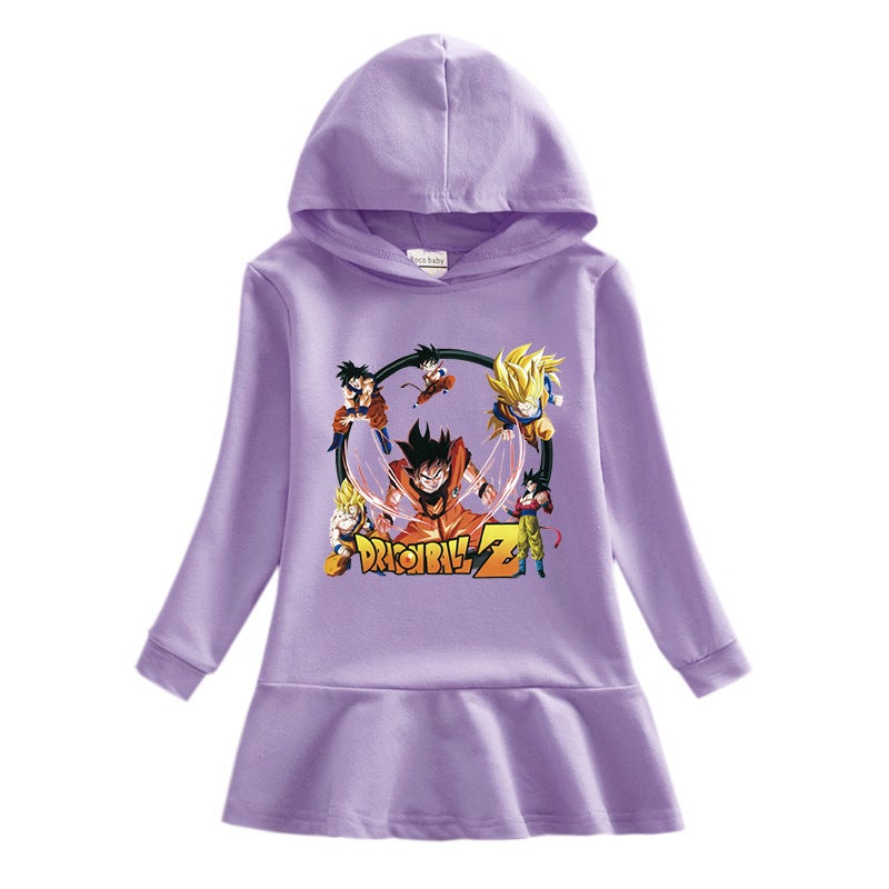 Dragon Ball Girls' Hooded Sweater Dress Cartoon Baby Cotton Casual Artistic Skirt - Image 4