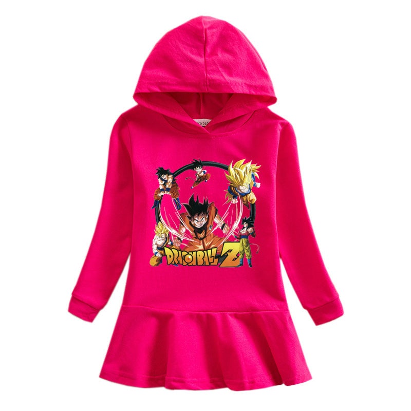 Dragon Ball Girls' Hooded Sweater Dress Cartoon Baby Cotton Casual Artistic Skirt - Image 1