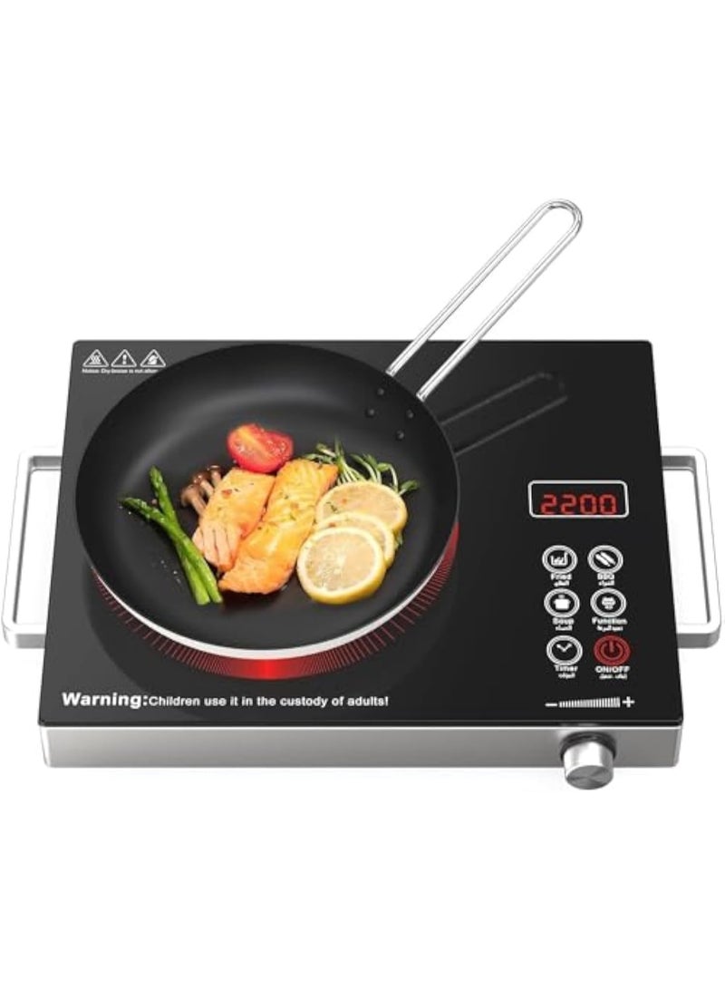 Q-Tenci Infrared Cooktop, 2000W Portable Induction Cooktop with 11 Cooking Power Levels, LED Touch Screen, Black Crystal Panel, Specially Designed Anti-Scald Handle  - Image 1