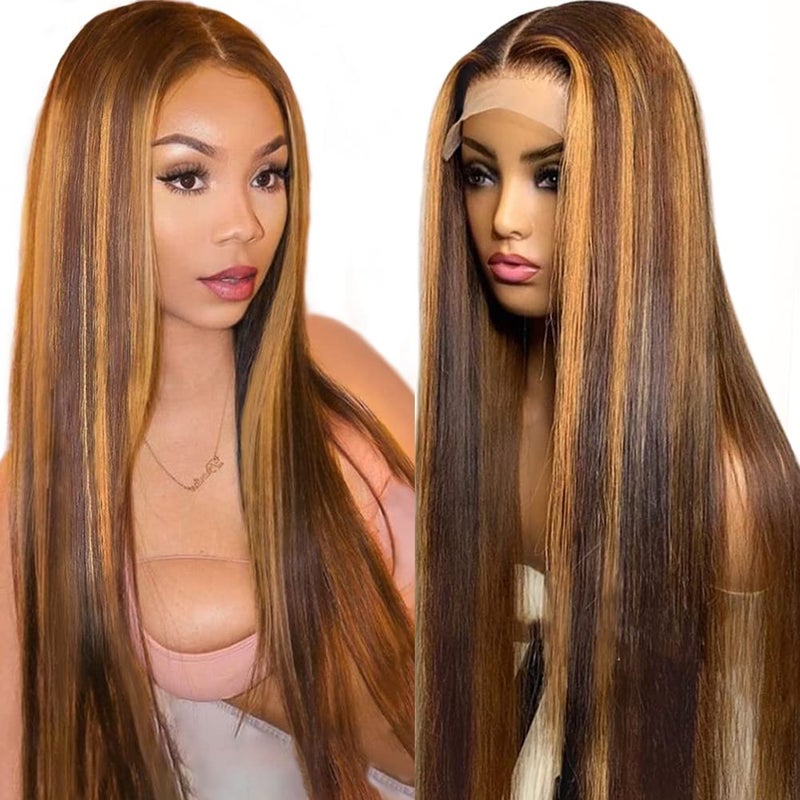 Flady Highlight Ombre Lace Front Wig Human Hair Pre Plucked Glueless HD Lace Frontal Wig 427 Straight Wigs Human Hair Ombre Brown Blonde Wig 150Density