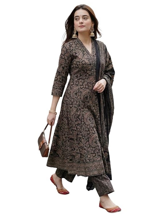 ANNI Designer Women Printed Anarkali Kurta Palazzo Dupatta Set | Viscose Blend Ethnic Outfit | Flared Kurti with Bottom Wear - Image 1