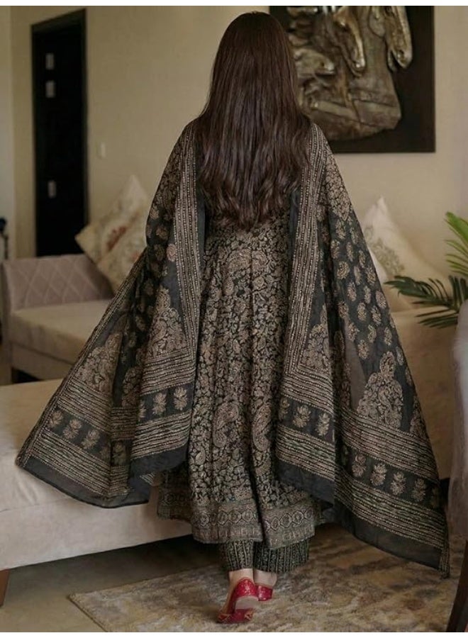 ANNI Designer Women Printed Anarkali Kurta Palazzo Dupatta Set | Viscose Blend Ethnic Outfit | Flared Kurti with Bottom Wear - Image 2