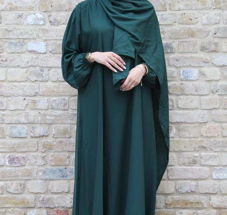 Women's Elegant Breathable Long Sleeve Modest Robe Dress with Hijab - Size 2 Green - Image 4