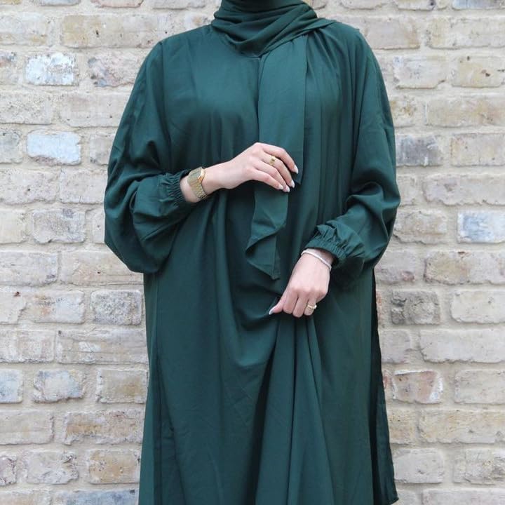 Women's Elegant Breathable Long Sleeve Modest Robe Dress with Hijab - Size 2 Green - Image 2