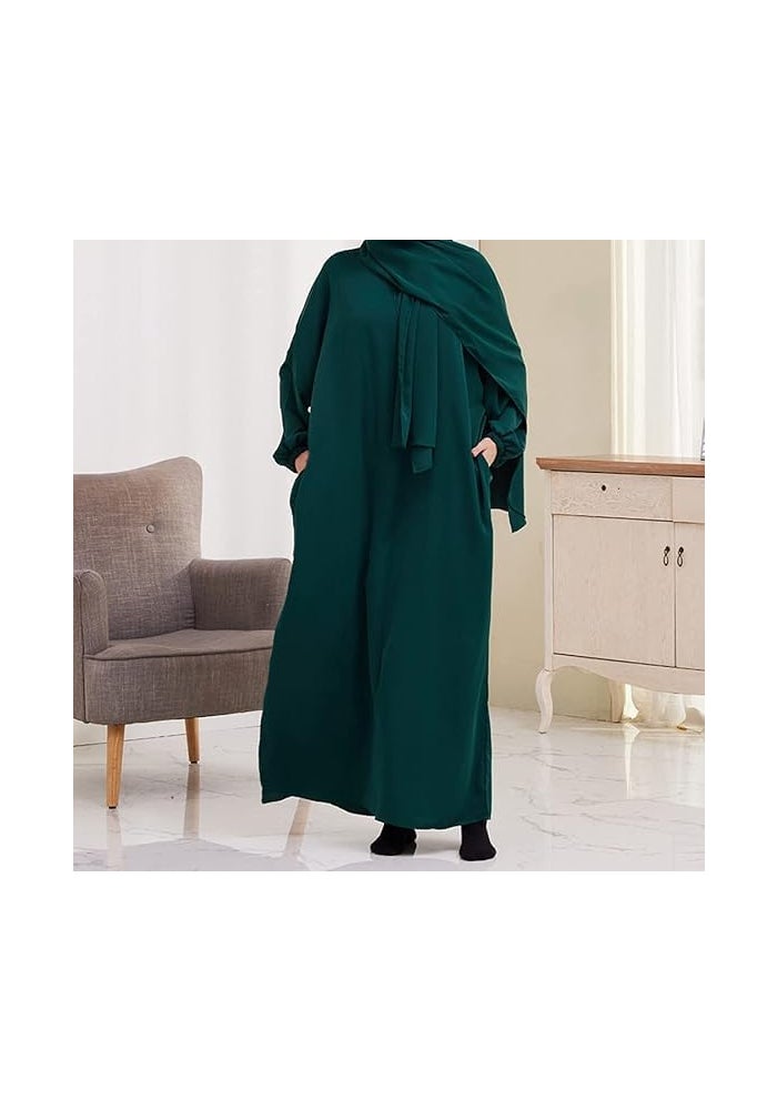 Women's Elegant Breathable Long Sleeve Modest Robe Dress with Hijab - Size 2 Green - Image 5