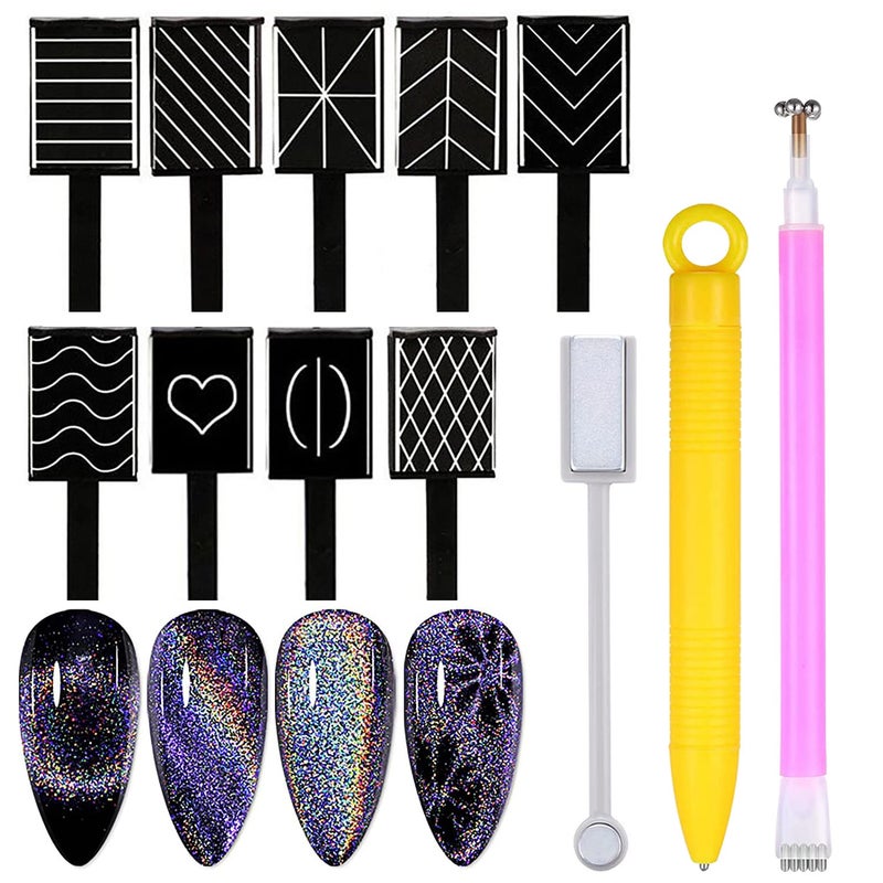 SILPECWEE 12Pcs Nail Magnet Tools Cat Eye Magnet for Nails Magnetic Nail Polish Pen 3d Nail Design Kit Gel Polish Magnet Stick Nail Art Accessories for DIY Nails Decoration Studio or Home