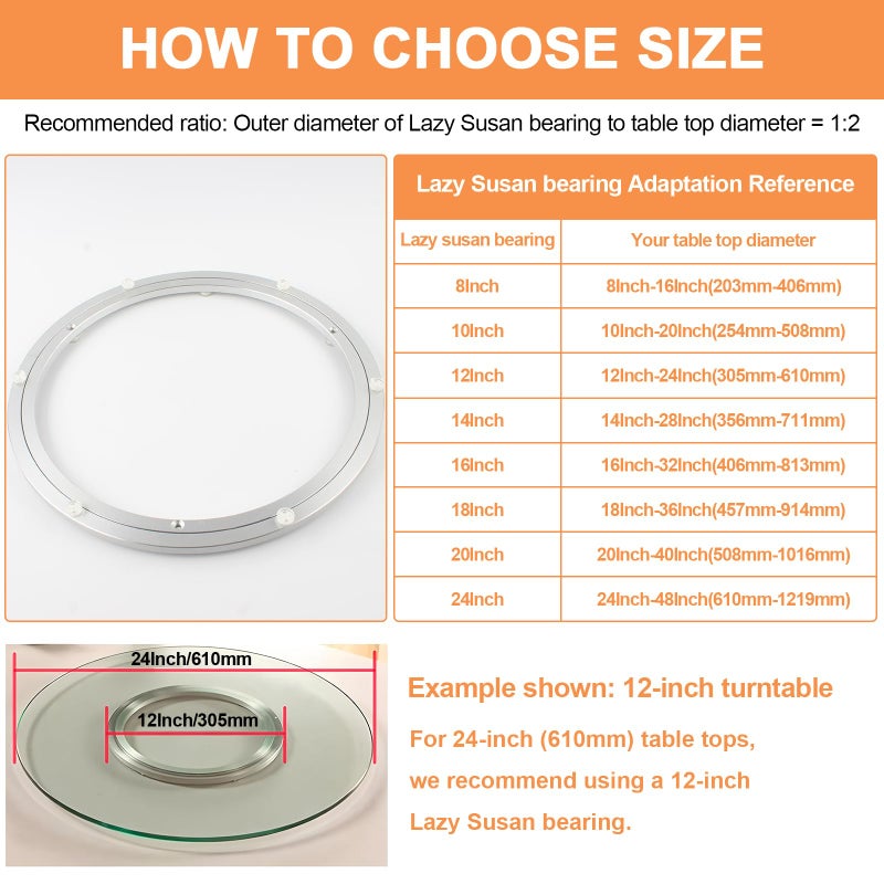 TamBee 14 Inch Lazy Susan Hardware Aluminum Bearing Metal Rotating Turntable Bearing Swivel Plate Hardware Lazy Susan Bearing Lazy Susan Parts Lazy Susan Mechanism Lazy Susan Kit Lazy Susan Base Only - Image 3