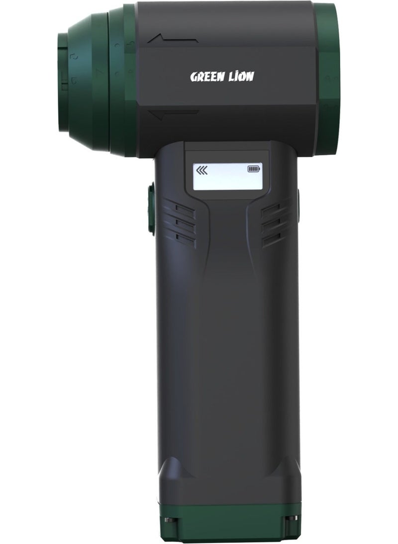 جرين ليون منفاخ ومكنسة كهربائية لاسلكية محمولة من إير ماستر، مزودة بمحرك توربو بدون فرش بسرعة 90000 دورة في الدقيقة لإزالة الرمل والأوراق، خفيفة الوزن وسهلة الحمل، مزودة بفوهات متعددة الوظائف / 10 مستويات سرعة / طاقة 400 واط / قوة شفط 18 كيلو باسكال / مصباح LED / صوت منخفض / شاشة عرض رقمية / مدة تشغيل 150 دقيقة / منفذ شحن USB-C - أسود - Image 2