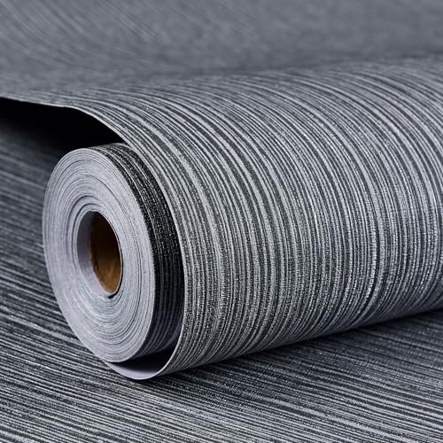 Haimin Grasscloth Wallpaper Textured 24in X 393in Fabric Contact Paper Gray Wall Paper Textured Linen Wallpaper Peel and Stick Self-Adhesive Thick Vinyl Embossed Film Wallpaper (Gray) - Image 1