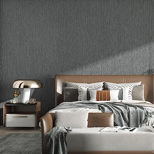 Haimin Grasscloth Wallpaper Textured 24in X 393in Fabric Contact Paper Gray Wall Paper Textured Linen Wallpaper Peel and Stick Self-Adhesive Thick Vinyl Embossed Film Wallpaper (Gray) - Image 2