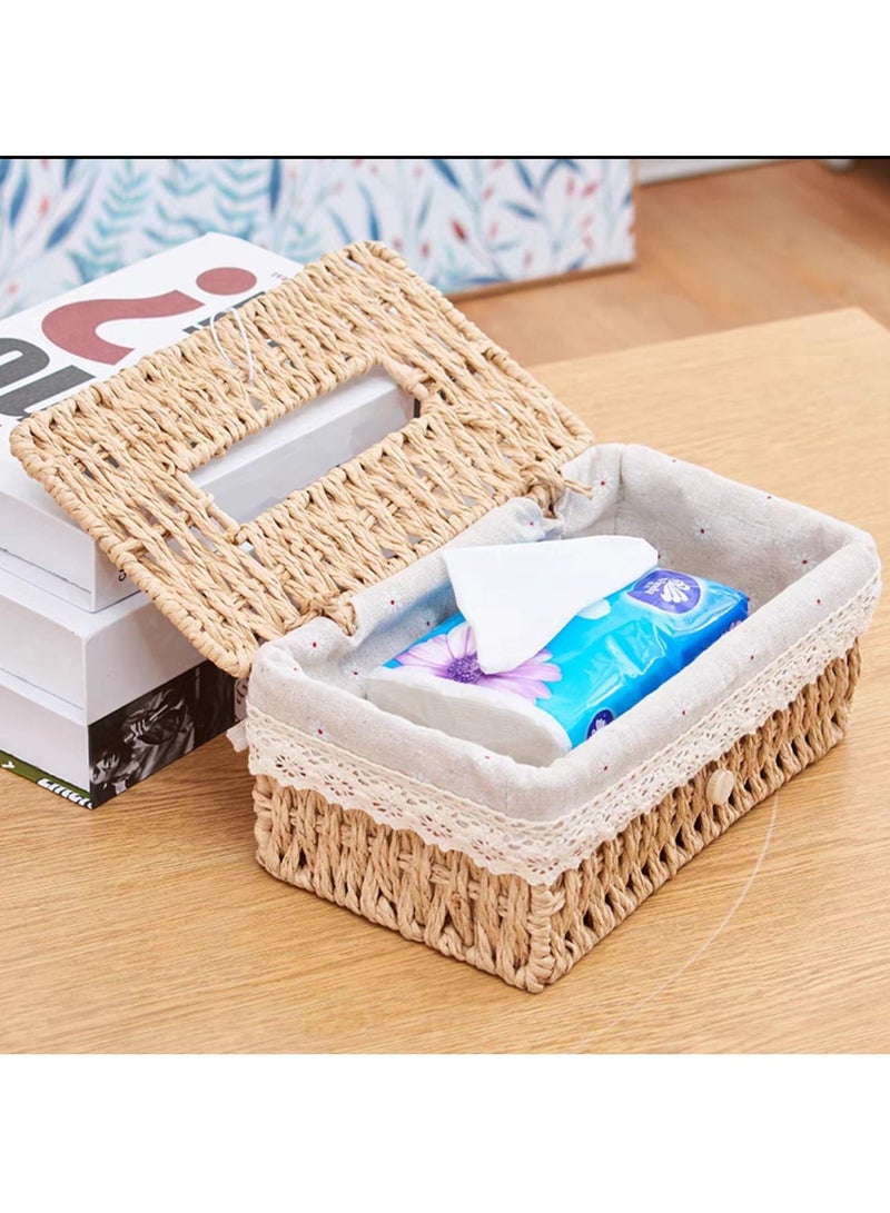 Tissue Case with Cover Hand Wooven Box Organizer Dispenser Kleenex Napkin Holder Dispencer For Home Office Car - Image 5