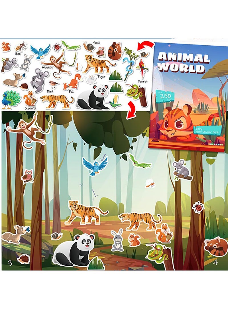 unikbebe 250Pcs Sticker Book, Animal Theme with 8 Scenes, No Mess Sticker Art for Kids, DIY Craft Kit, Educational Learning Toy, Portable Travel Activity Book, Make Your Own Fun Stickers for Toddlers, Waterproof Busy Book, Gift for Boys & Girls - Image 1