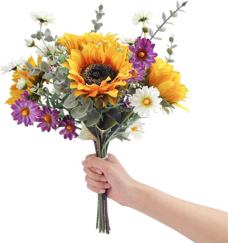 CEWOR Artificial Sunflowers Bouquet Fake Flower Bouquet with Sunflowers and Daisy for Bridal Bouquets Wedding Centerpieces Decor Party Table Floral Arrangements Home Decoration - Image 4