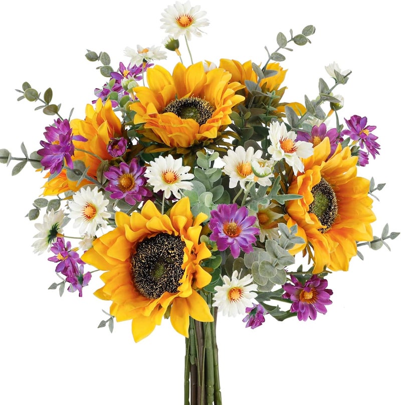 CEWOR Artificial Sunflowers Bouquet Fake Flower Bouquet with Sunflowers and Daisy for Bridal Bouquets Wedding Centerpieces Decor Party Table Floral Arrangements Home Decoration - Image 1