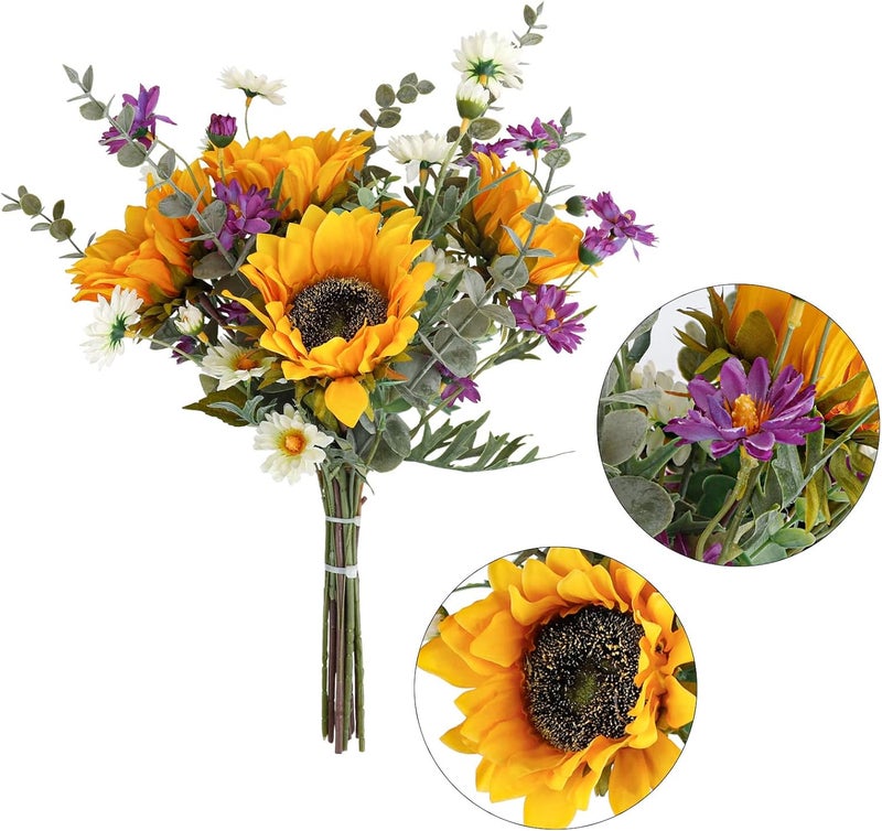 CEWOR Artificial Sunflowers Bouquet Fake Flower Bouquet with Sunflowers and Daisy for Bridal Bouquets Wedding Centerpieces Decor Party Table Floral Arrangements Home Decoration - Image 3