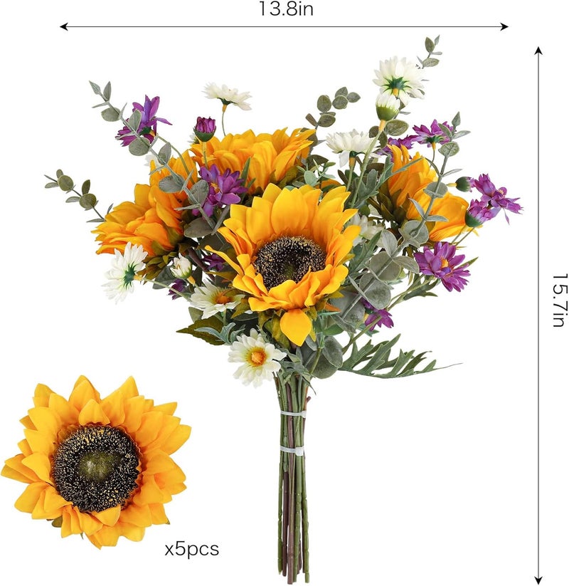CEWOR Artificial Sunflowers Bouquet Fake Flower Bouquet with Sunflowers and Daisy for Bridal Bouquets Wedding Centerpieces Decor Party Table Floral Arrangements Home Decoration - Image 2