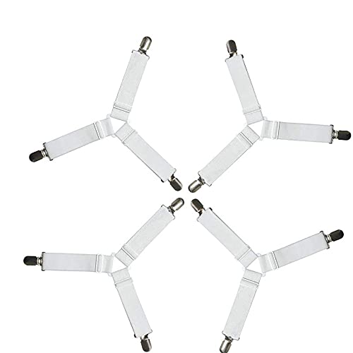 Alytimes 3 Clips Bed Corner Holder Bed Sheet Fasteners Mattress Cover Clips Heavy Duty Bedding Sheets Elastic Straps Adjustable 4PCS White 3 Clips