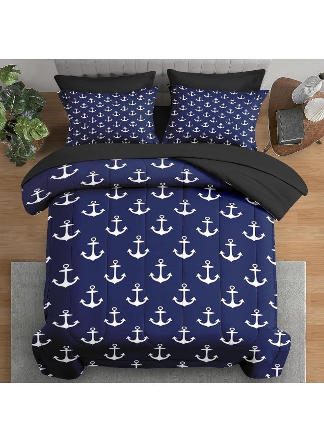 Pamnest 7 Pcs Comforter Set Queen Size, Nautical Navy Blue Sea Bedding Set for Kids and Adults, Sailor Anchors Bed Sheet Sets with Fitted Sheet 2 Pillowcases & 2 Shams for Bedroom Bed Decor  - Image 1