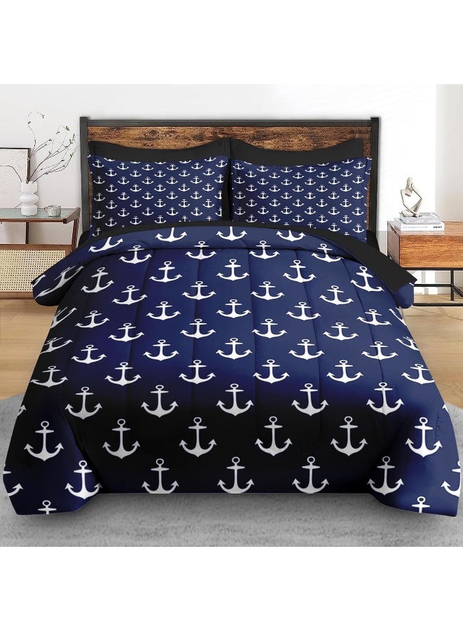Pamnest 7 Pcs Comforter Set Queen Size, Nautical Navy Blue Sea Bedding Set for Kids and Adults, Sailor Anchors Bed Sheet Sets with Fitted Sheet 2 Pillowcases & 2 Shams for Bedroom Bed Decor  - Image 3