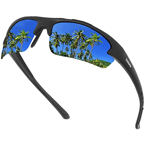Duduma Polarized Sports Sunglasses for for Men Women Fishing Cycling Running Golf Driving Glasses Tr62 Superlight Frame (black matte frame with blue lens) - Image 1