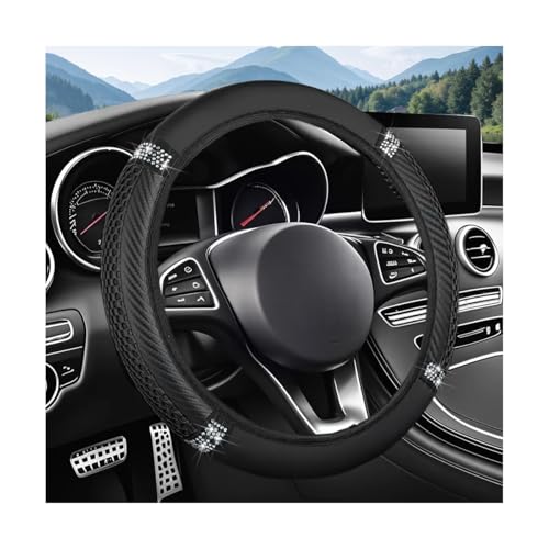FALVFUN Bling Car Steering Wheel Cover 15 Inch Elastic Stretch Crystal Rhinestone Vehicle Steering Wheel Protector AntiSlip Auto Interior Protective Cover Universal for SUV RV Truck Black - Image 1