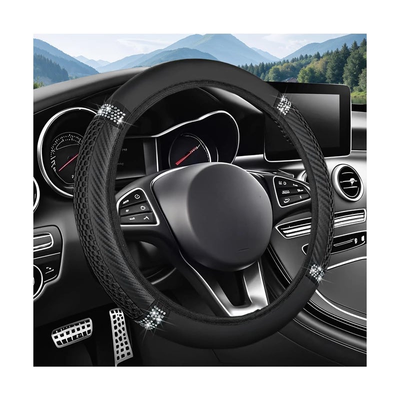 FALVFUN Bling Car Steering Wheel Cover 15 Inch Elastic Stretch Crystal Rhinestone Vehicle Steering Wheel Protector AntiSlip Auto Interior Protective Cover Universal for SUV RV Truck Black - Image 3