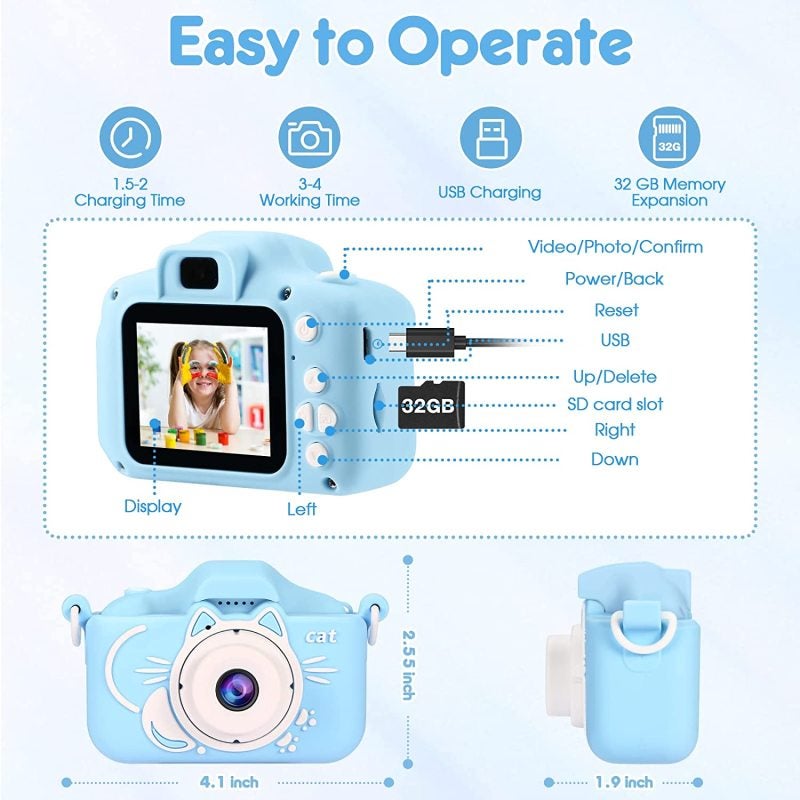 Kids Camera: 2-Inch IPS Screen 40.0 MP 1080P Video - 32G SD Card Included Upgraded Cartoon Silicone Cover for Kids Aged 3-12, Birthday Christmas Gifts - Image 2