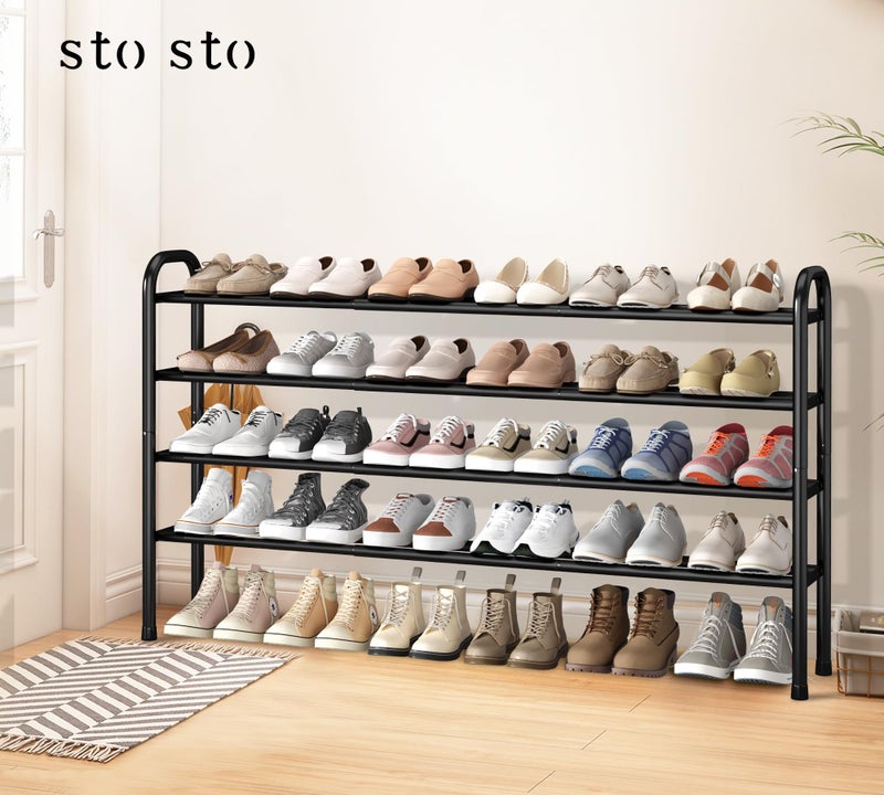 STO STO Long Expandable Shoe Rack 4-Tier, Adjustable Length 33.7â€â€“47.5â€ Shoe Organizer, Metal Shoes Storage Shelf, Holds Up to 30 Pairs, Non-Slip Feet, for Closet, Entryway, Hallway, Front Door, Black - Image 2