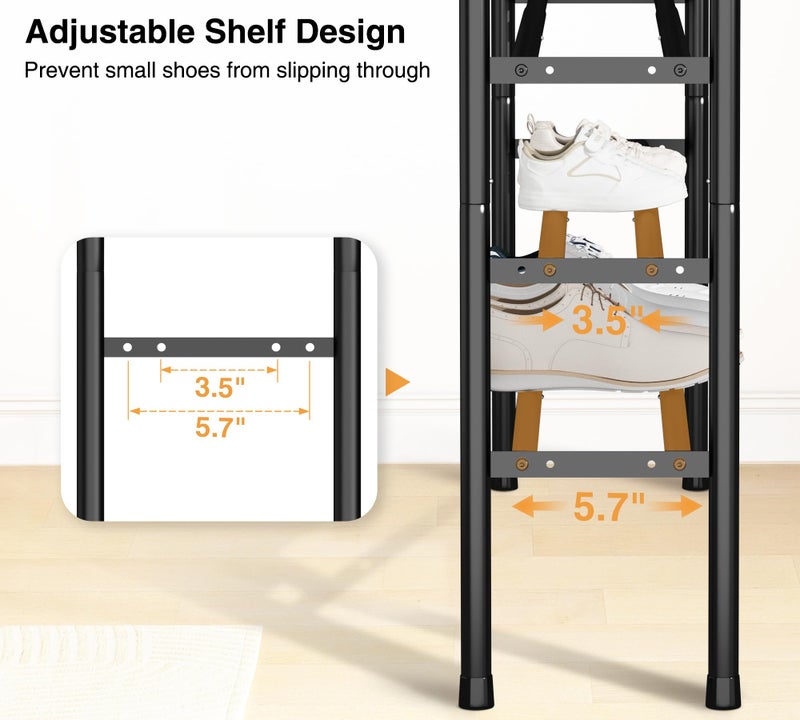 STO STO Long Expandable Shoe Rack 4-Tier, Adjustable Length 33.7â€â€“47.5â€ Shoe Organizer, Metal Shoes Storage Shelf, Holds Up to 30 Pairs, Non-Slip Feet, for Closet, Entryway, Hallway, Front Door, Black - Image 5