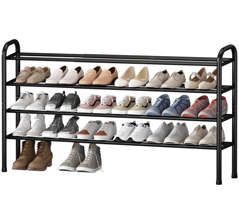 STO STO Long Expandable Shoe Rack 4-Tier, Adjustable Length 33.7â€â€“47.5â€ Shoe Organizer, Metal Shoes Storage Shelf, Holds Up to 30 Pairs, Non-Slip Feet, for Closet, Entryway, Hallway, Front Door, Black - Image 1