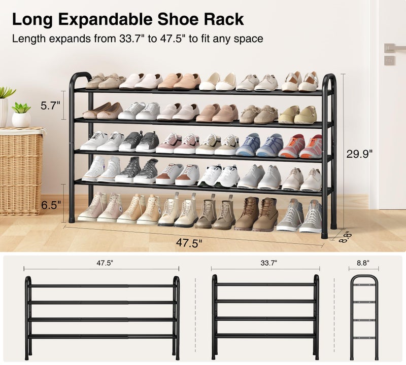STO STO Long Expandable Shoe Rack 4-Tier, Adjustable Length 33.7â€â€“47.5â€ Shoe Organizer, Metal Shoes Storage Shelf, Holds Up to 30 Pairs, Non-Slip Feet, for Closet, Entryway, Hallway, Front Door, Black - Image 4