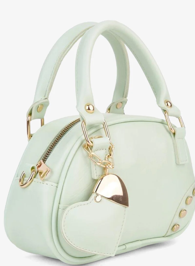 Women's Lal Mint Heart Charm Detailed Adjustable Strap Zipper Closure Hand, Arm and Shoulder Bag.