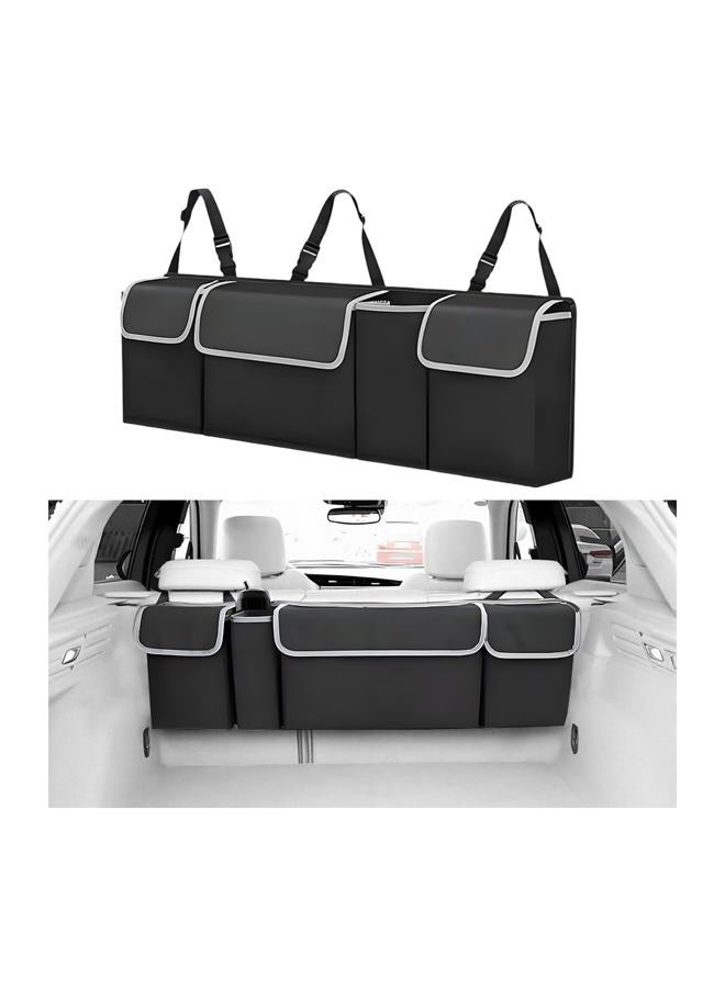 Ywdiml Car Trunk Organizer with Lid, Large Waterproof Vehicle Backseat Hanging Storage Bag with 4 Pockets & Adjustable Straps, Collapsible Automotive Interior Cargo Bag, Universal Fit (Black) - Image 1