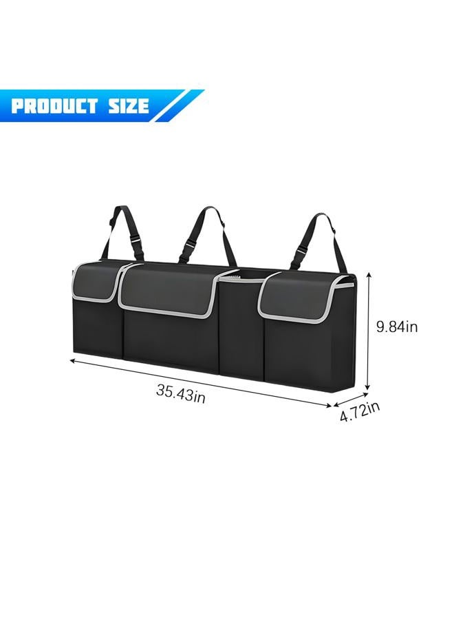 Ywdiml Car Trunk Organizer with Lid, Large Waterproof Vehicle Backseat Hanging Storage Bag with 4 Pockets & Adjustable Straps, Collapsible Automotive Interior Cargo Bag, Universal Fit (Black) - Image 2