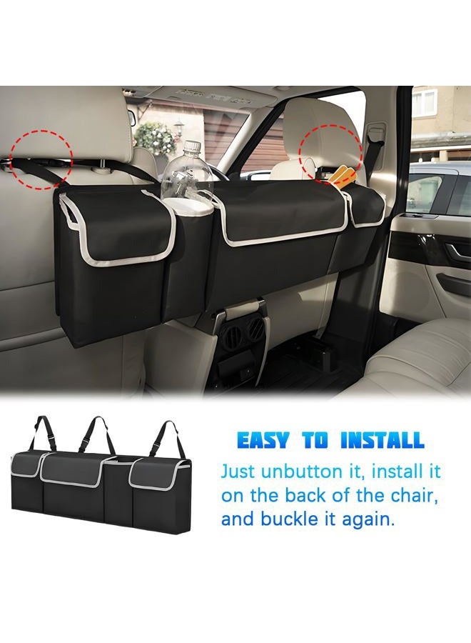 Ywdiml Car Trunk Organizer with Lid, Large Waterproof Vehicle Backseat Hanging Storage Bag with 4 Pockets & Adjustable Straps, Collapsible Automotive Interior Cargo Bag, Universal Fit (Black) - Image 4