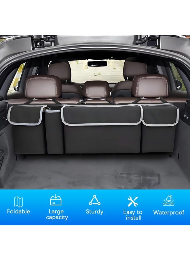 Ywdiml Car Trunk Organizer with Lid, Large Waterproof Vehicle Backseat Hanging Storage Bag with 4 Pockets & Adjustable Straps, Collapsible Automotive Interior Cargo Bag, Universal Fit (Black) - Image 3