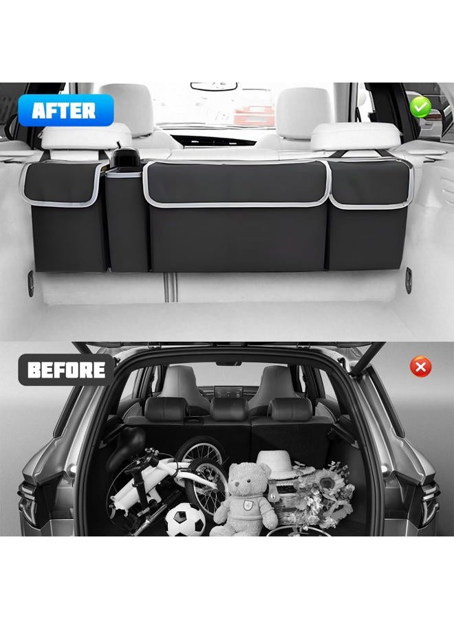 Ywdiml Car Trunk Organizer with Lid, Large Waterproof Vehicle Backseat Hanging Storage Bag with 4 Pockets & Adjustable Straps, Collapsible Automotive Interior Cargo Bag, Universal Fit (Black) - Image 5