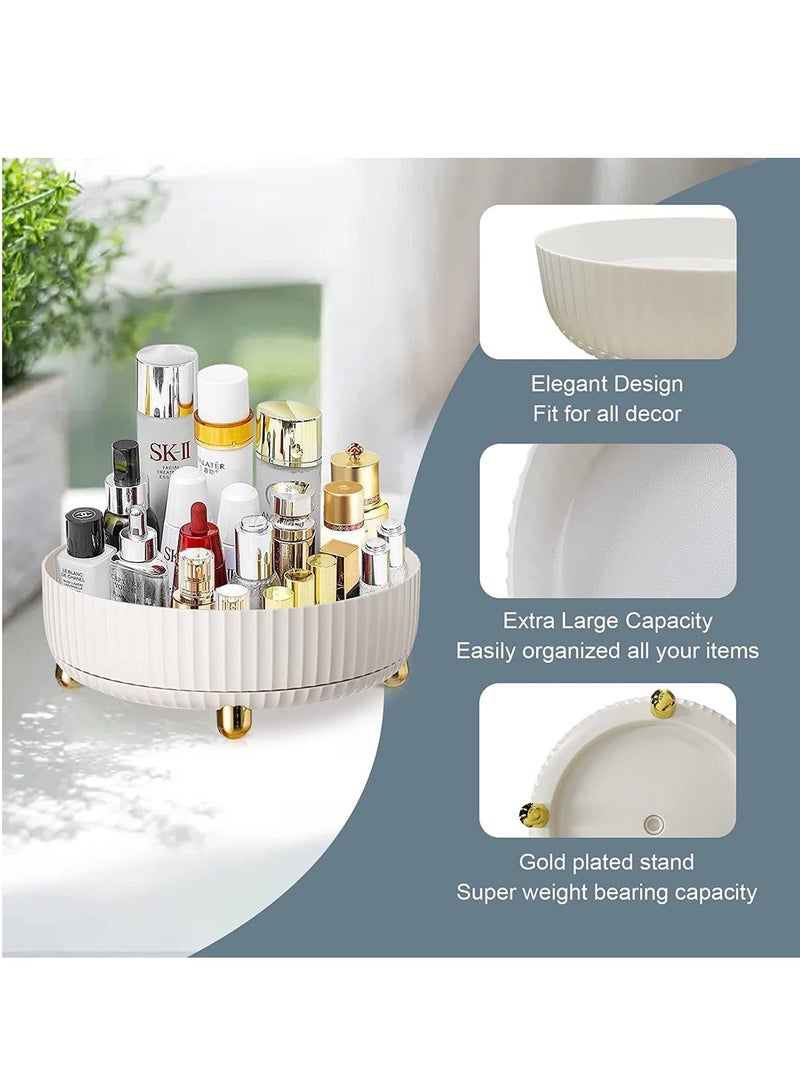 JOMILA Cosmetics Storage Box 360 Degree Rotating Lazy Susan Cosmetic Desk Storage Makeup Perfume Organizer Round Gift Tray with Large Capacity for your Jewelry Lotions Display Case (White) - Image 3