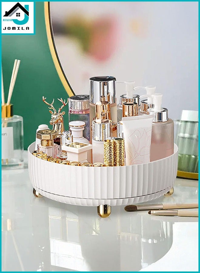 JOMILA Cosmetics Storage Box 360 Degree Rotating Lazy Susan Cosmetic Desk Storage Makeup Perfume Organizer Round Gift Tray with Large Capacity for your Jewelry Lotions Display Case (White) - Image 1