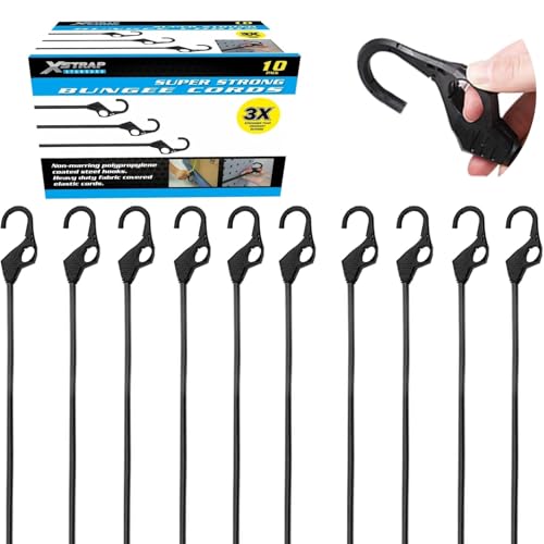 XSTRAP STANDARD Heavy Duty Bungee Cords 10PK 32-Inch Bungee Cords with Finger-Hole Hooks, Ideal for Outdoor, Tarp Covers, Motorcycle, Luggage Rack (Black) - Image 1