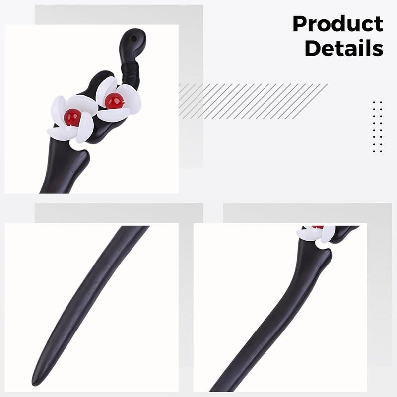 Ebony Flower Hair Stick, 0.56 Oz Lightweight Wooden Hairpin, Retro Ancient Style Hair Accessories For Women, Hairdressing Chopstick For Updo - Image 5