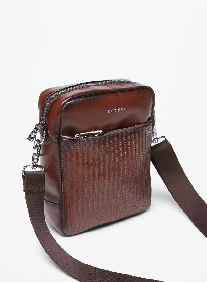 DUCHINI Men's Textured Crossbody Bag with Detachable Strap and Zip Closure