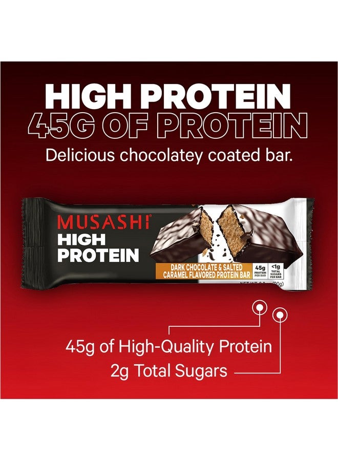 Musashi High Protein Bar, 45G Protein, 1G Total Sugars, Dark Chocolate & Salted Caramel, Post Workout And Protein Snack On The Go, 12 Pack Of 3.2Oz (90G) Bars  - Image 2