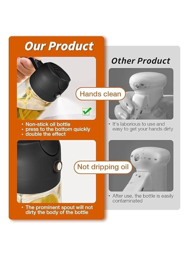 بيوينتي زدد زجاجة موزع زيت زيتون سعة 16 اونصة 470 مل للمطبخ - موزع زيت 2 في 1 امن غذائيا وبخاخ زيت للطبخ والمقلاة الهوائية والسلطة وبخاخ زيت الزيتون - اسود - Image 3