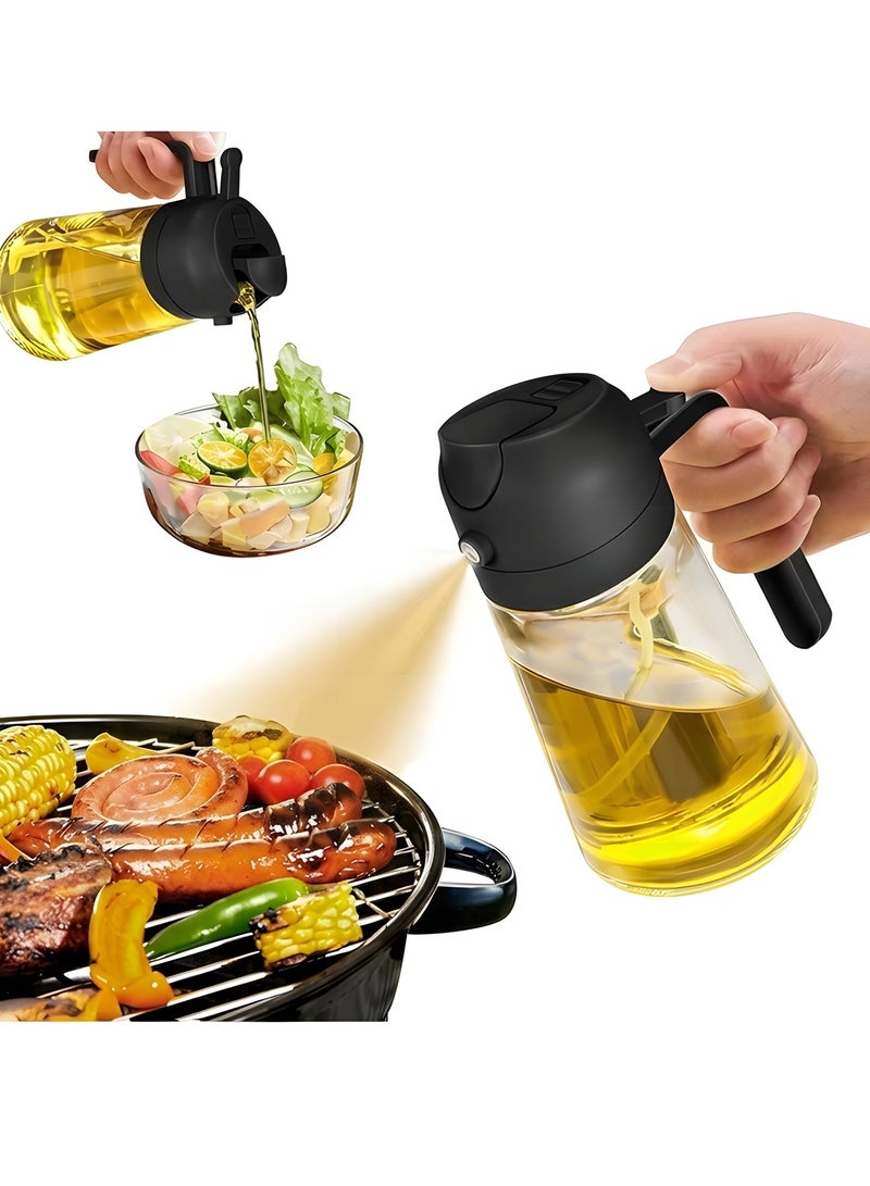 بيوينتي زدد زجاجة موزع زيت زيتون سعة 16 اونصة 470 مل للمطبخ - موزع زيت 2 في 1 امن غذائيا وبخاخ زيت للطبخ والمقلاة الهوائية والسلطة وبخاخ زيت الزيتون - اسود - Image 1