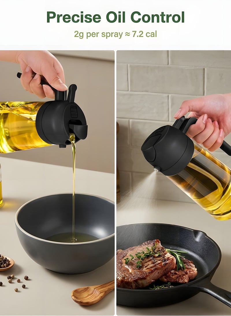 بيوينتي زدد زجاجة موزع زيت زيتون سعة 16 اونصة 470 مل للمطبخ - موزع زيت 2 في 1 امن غذائيا وبخاخ زيت للطبخ والمقلاة الهوائية والسلطة وبخاخ زيت الزيتون - اسود - Image 3