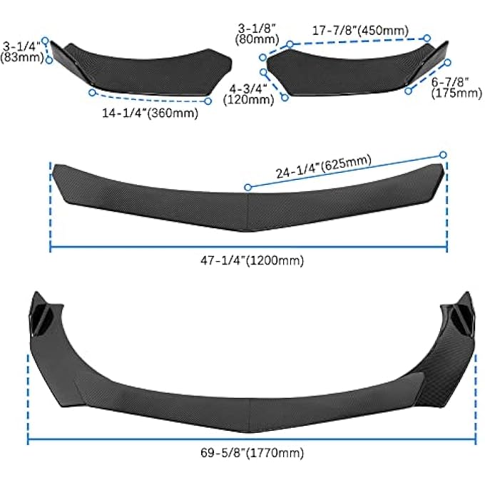 DREAMIZER Universal Front Bumper Lip Strut Rod Spoiler Wing Wide Body Kit Spoiler with Adjustable 8"-11" Support Splitter Rods (Red) - Carbon FiberSharp Corner - Image 5