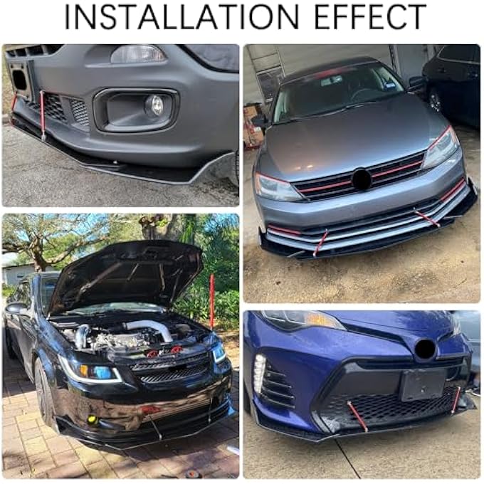 DREAMIZER Universal Front Bumper Lip Strut Rod Spoiler Wing Wide Body Kit Spoiler with Adjustable 8"-11" Support Splitter Rods (Red) - Carbon FiberSharp Corner - Image 3