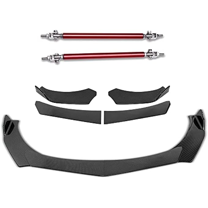 DREAMIZER Universal Front Bumper Lip Strut Rod Spoiler Wing Wide Body Kit Spoiler with Adjustable 8"-11" Support Splitter Rods (Red) - Carbon FiberSharp Corner - Image 1